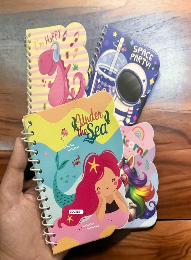 TOOYEP Cute Cartoon 4-Piece Pocket Diaries for Kids - Mini Spiral Notebooks with Unicorn, Dinosaur, Space & Mermaid Prints, 50 Ruled Pages Each, Ideal Party Return Gifts for Boys & Girls (Multicolor) - Image 4