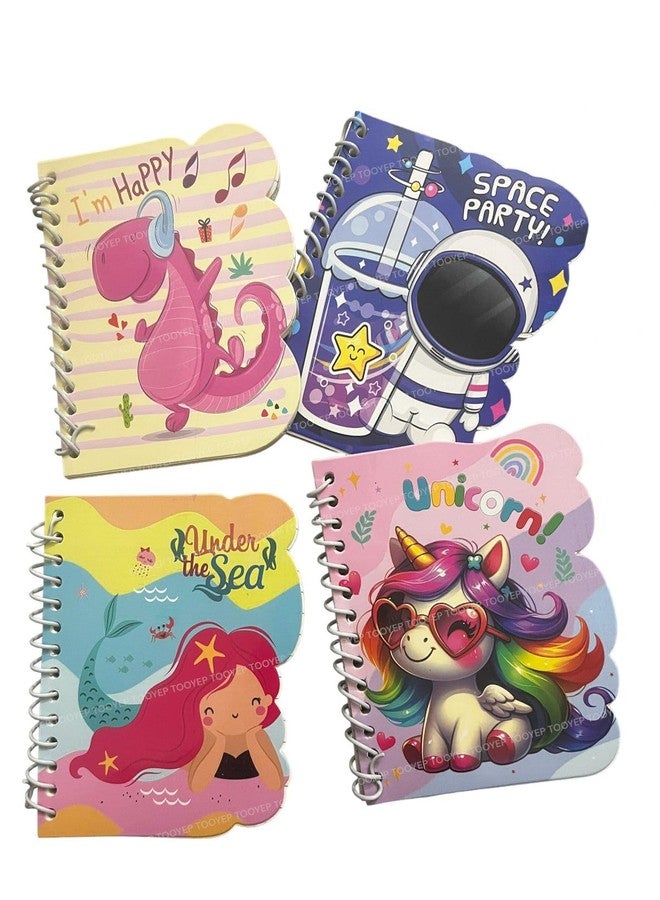 TOOYEP Cute Cartoon 4-Piece Pocket Diaries for Kids - Mini Spiral Notebooks with Unicorn, Dinosaur, Space & Mermaid Prints, 50 Ruled Pages Each, Ideal Party Return Gifts for Boys & Girls (Multicolor) - Image 3