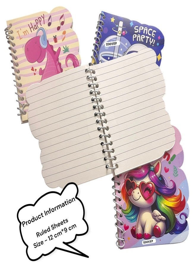 TOOYEP Cute Cartoon 4-Piece Pocket Diaries for Kids - Mini Spiral Notebooks with Unicorn, Dinosaur, Space & Mermaid Prints, 50 Ruled Pages Each, Ideal Party Return Gifts for Boys & Girls (Multicolor) - Image 2