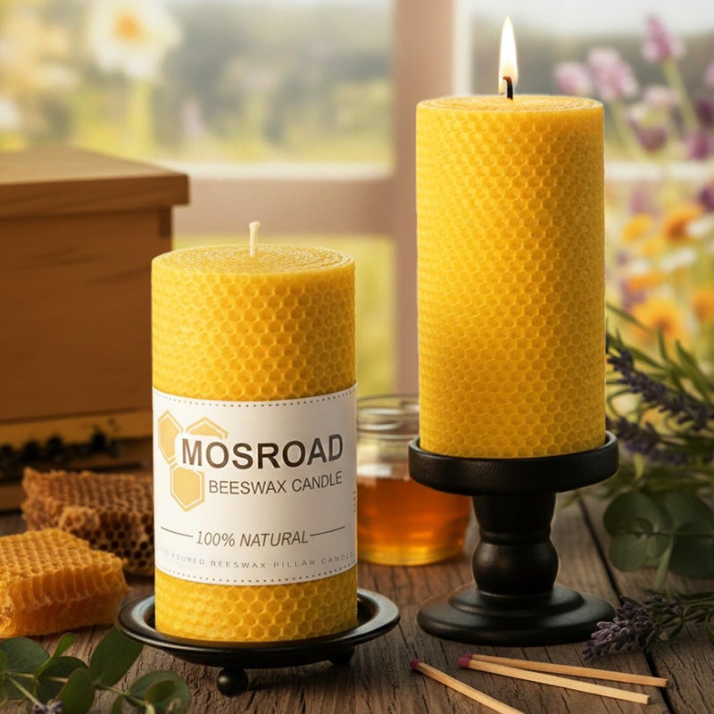 MOSROAD 3x6 Rolled Beeswax Candles, 2 Packs, Handcrafted Honeycomb Beeswax Pillar Candles, Natural Pure Bees Wax Candle Farm Gifts for Home Decor, Candle Lovers, Air Purify - Image 1