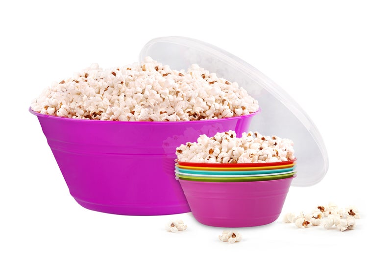 Mintra Large Popcorn Bowl with lid  with 6 small bowls  in vibrant colors + Pack of 7 - Size 20x11x20 cm - Image 2