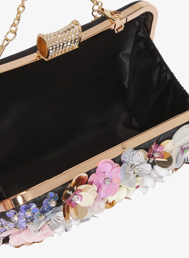 Ella Limited Edition Black Flower Embellished Detailed Statement Clutch for Women | Best Price UAE