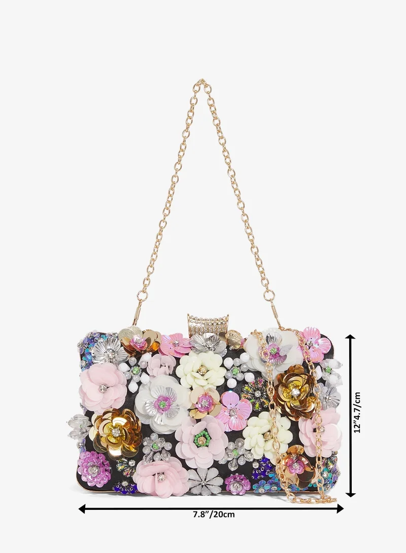 Ella Limited Edition Black Flower Embellished Detailed Statement Clutch for Women | Best Price UAE