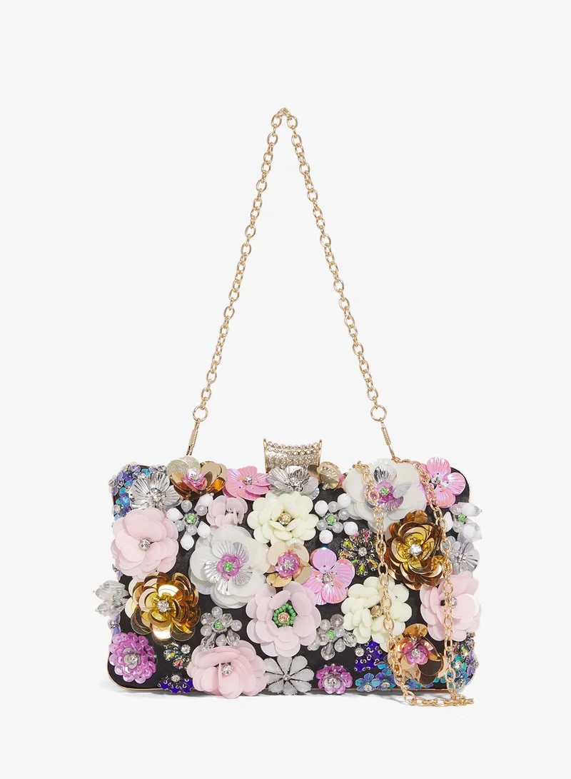 Flower Embellished Detailed Statement Clutch