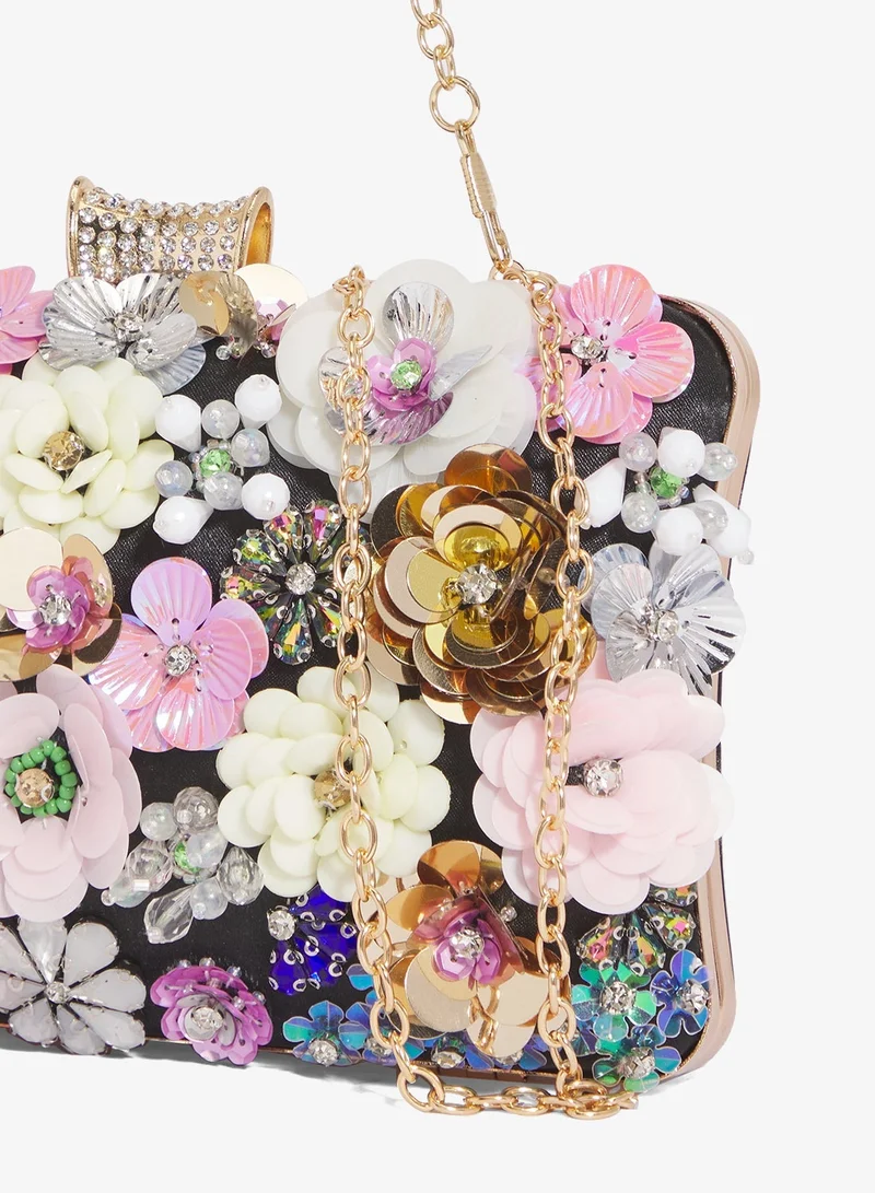 Ella Limited Edition Black Flower Embellished Detailed Statement Clutch for Women | Best Price UAE
