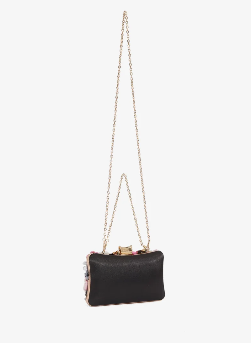 Ella Limited Edition Black Flower Embellished Detailed Statement Clutch for Women | Best Price UAE