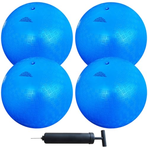 AppleRound 85inch Dodgeball Playground Balls Pack of 4 Balls with 1 Pump Official Size for Dodge Ball Handball Camps and Schools Blue - Image 1