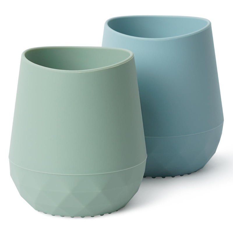 Seposeve Silicone Baby Cups for 6-12 Months, 12-24 Months, Pack of 2 Tiny Open Training Silicone Cup for Toddler, Baby Mouth-Like Design, with Capacity Markings, Green Blue - Image 1