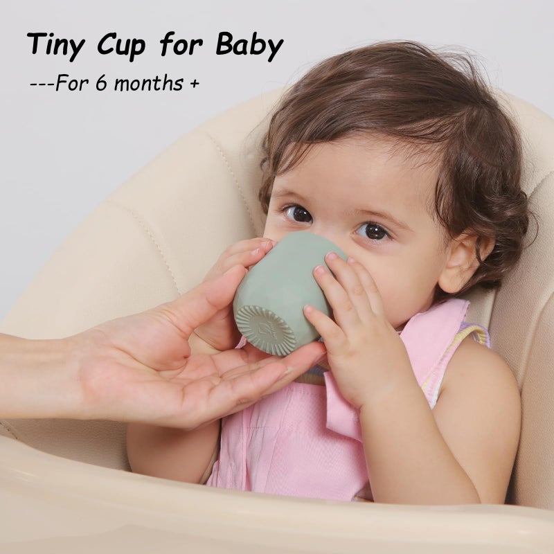 Seposeve Silicone Baby Cups for 6-12 Months, 12-24 Months, Pack of 2 Tiny Open Training Silicone Cup for Toddler, Baby Mouth-Like Design, with Capacity Markings, Green Blue - Image 3