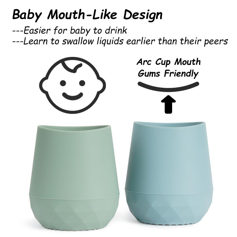 Seposeve Silicone Baby Cups for 6-12 Months, 12-24 Months, Pack of 2 Tiny Open Training Silicone Cup for Toddler, Baby Mouth-Like Design, with Capacity Markings, Green Blue - Image 2