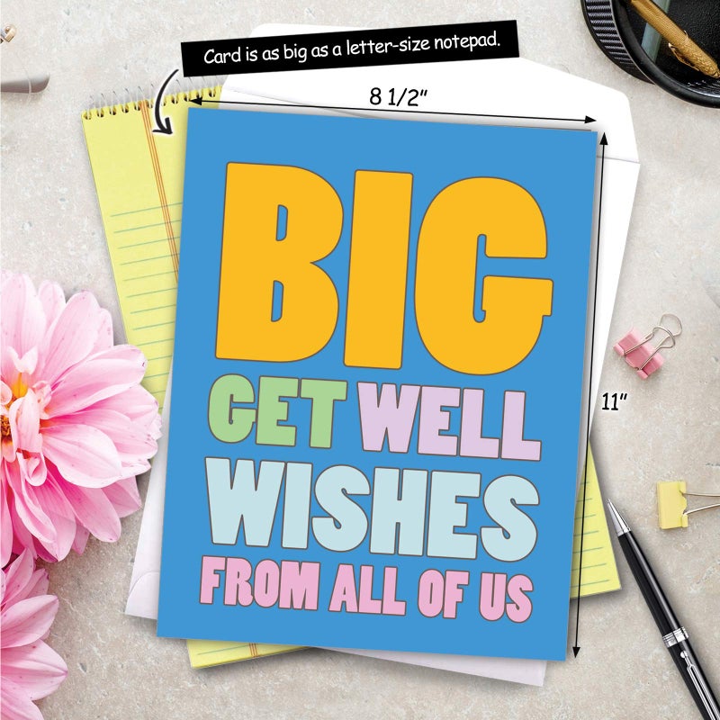 NobleWorks - Funny Group Get Well Card (8.5 x 11 Inch) - Jumbo Feel Better Soon from All of Us, Hospital, Sick - Big Get Well Wishes J2721GWG-US - Image 3