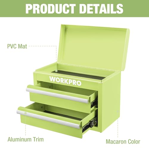 WORKPRO Metal Mini Tool Box, Top Tool Chest containing Two Drawers with Ball Bearing Slides, PVC Drawer Liners and PP Feet Pads, Durable Cold Rolled Steel Small Toolbox for Multi-Purpose Storage - Image 3