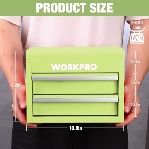 WORKPRO Metal Mini Tool Box, Top Tool Chest containing Two Drawers with Ball Bearing Slides, PVC Drawer Liners and PP Feet Pads, Durable Cold Rolled Steel Small Toolbox for Multi-Purpose Storage - Image 2