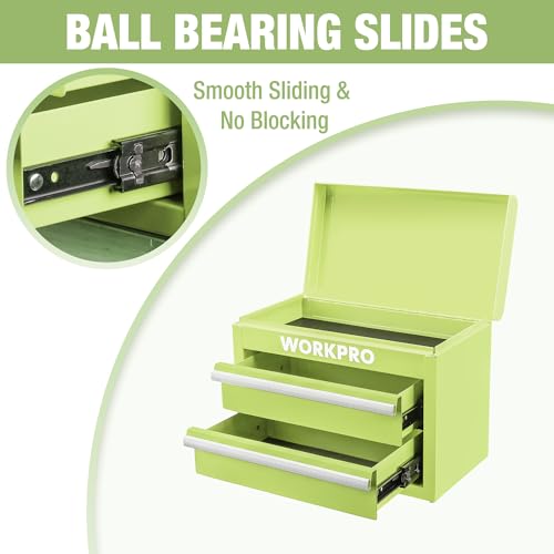 WORKPRO Metal Mini Tool Box, Top Tool Chest containing Two Drawers with Ball Bearing Slides, PVC Drawer Liners and PP Feet Pads, Durable Cold Rolled Steel Small Toolbox for Multi-Purpose Storage - Image 4