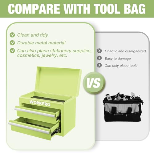 WORKPRO Metal Mini Tool Box, Top Tool Chest containing Two Drawers with Ball Bearing Slides, PVC Drawer Liners and PP Feet Pads, Durable Cold Rolled Steel Small Toolbox for Multi-Purpose Storage - Image 5