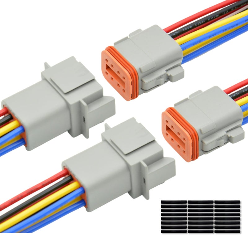 ALFOCI 2 Set 8 Pin DT Deustch Waterproof Automotive Electrical Butt Connector with 16AWG 40105 600V Wires and Heat Shrink Tubes Connectors Kit for Car Truck Boat F 8Pin Wiring 2Pair - Image 3