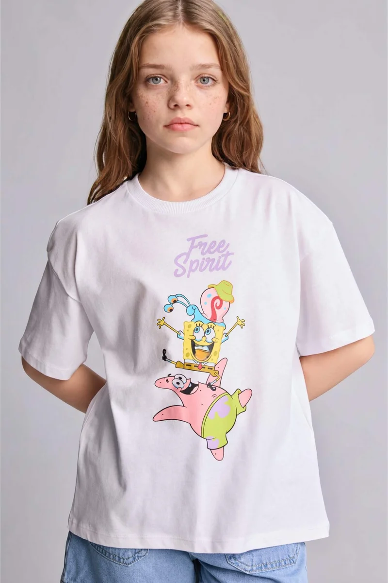 ديفاكتو Girl Oversize Fit SpongeBob Licensed Short Sleeve T-Shirt