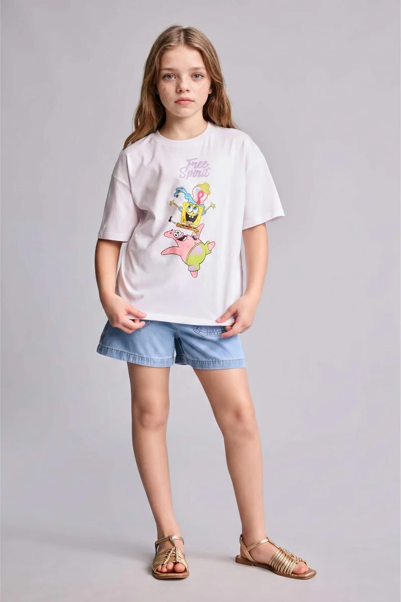 ديفاكتو Girl Oversize Fit SpongeBob Licensed Short Sleeve T-Shirt