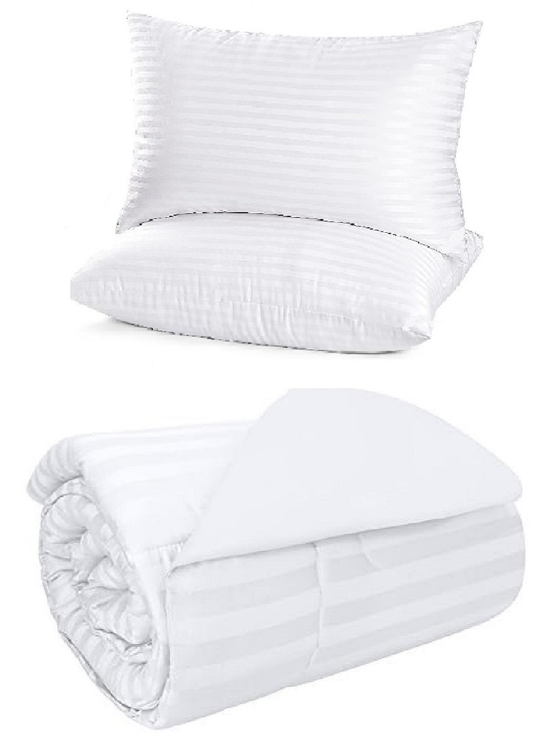 Blueberry Solid Microfibre Stripe Duvet King Fillers Microfiber White Best Quality 240x260cm With 2 Pieces Pillow  - Image 1