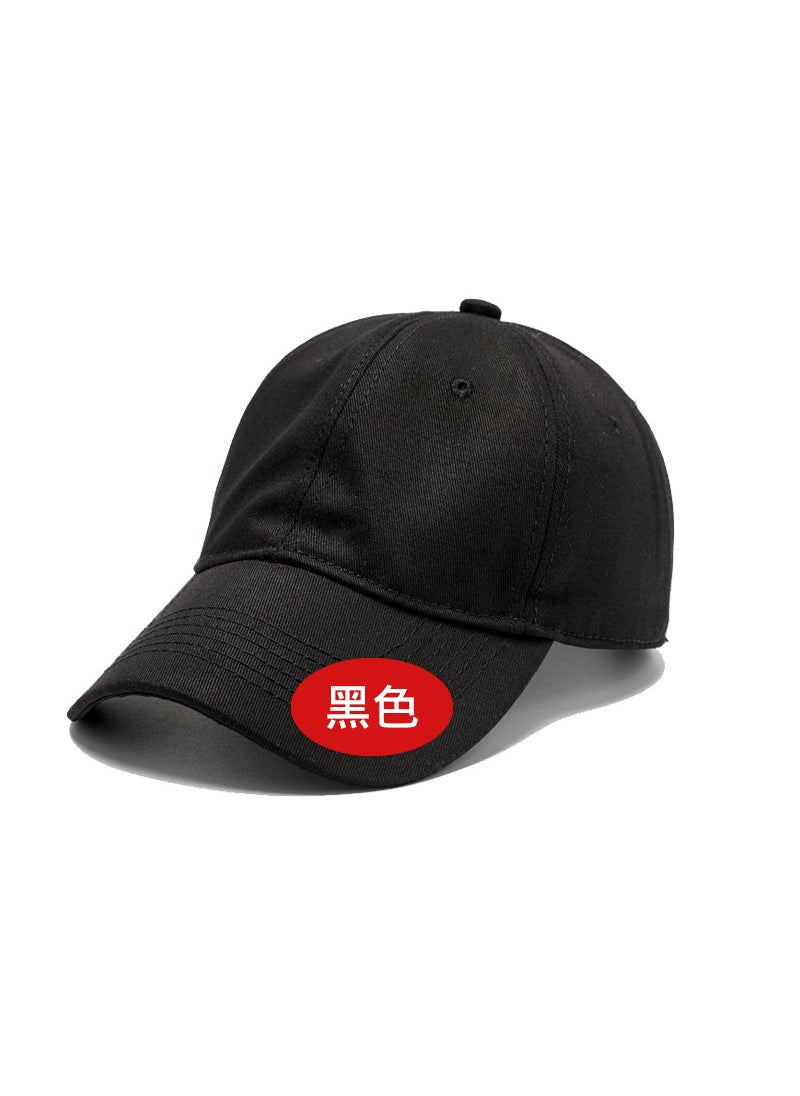 Generic - Pure Cotton Soft Top Baseball Cap Womens Wholesale Sun Protection Hat Printed Logo Solid Color Duckbill Cap Breathable Casual Sporty Black - Image 1
