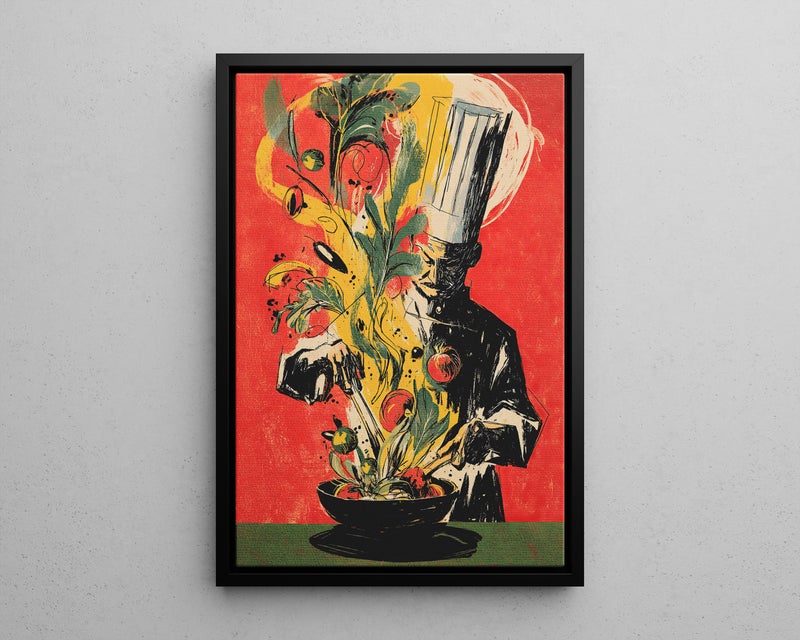 TNESSENTIAL Abstract Chef Illustration Red Art Poster or Canvas Print, Playful Kitchen Wall Decor, Chef Cooking Restaurant Wall Print, Chef Gift Idea - Image 5