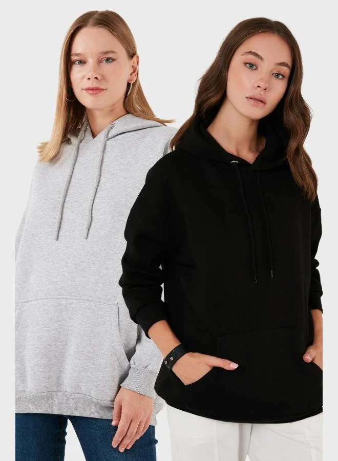Lela Lela Regular Fit Cotton Hooded Collar Raised Winter 2-Pack Sweat Women's SWEAT 5863854S2