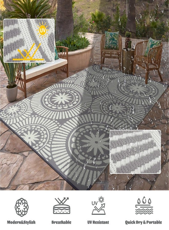 Ileading Outdoor Rug 6' x 9'Modern Geometric Style Reversible Plastic Straw Mat, RV Camping Waterproof Area Rugs Non Shedding Portable Indoor Decor Carpet for Picnic Beach Patio Backyard Deck (6' x 9'Grey) - Image 4