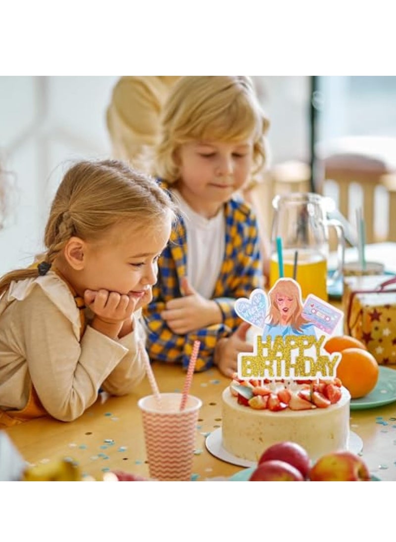 KASTWAVE 2Pcs Happy Birthday Cake Topper, Singer Taylor Birthday Decoration, Gold Glitter Cake Decorations, Taylor Cake Topper for Birthday Party Suppliers Girls Birthday Cake Decorations  - Image 4