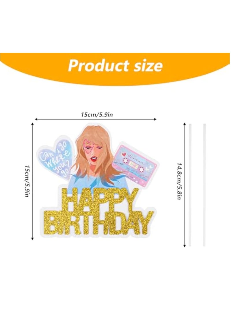 KASTWAVE 2Pcs Happy Birthday Cake Topper, Singer Taylor Birthday Decoration, Gold Glitter Cake Decorations, Taylor Cake Topper for Birthday Party Suppliers Girls Birthday Cake Decorations  - Image 5