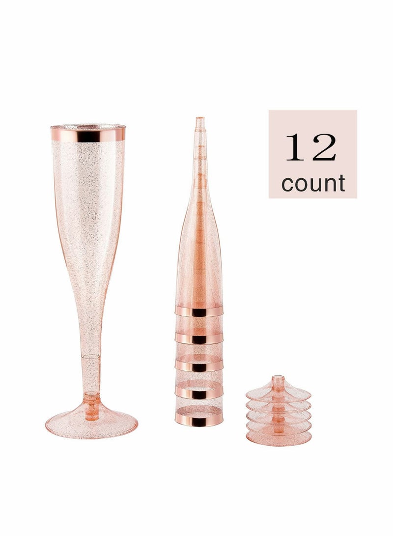 Plastic Drink Flutes Disposable, Gold Rim Gold Glitter Plastic Drink Flutes Disposable for Parties Clear Plastic Cups, drinks Glasses, Wedding and Shower Party Supplies 12 PCS (Rose Gold)  - Image 4