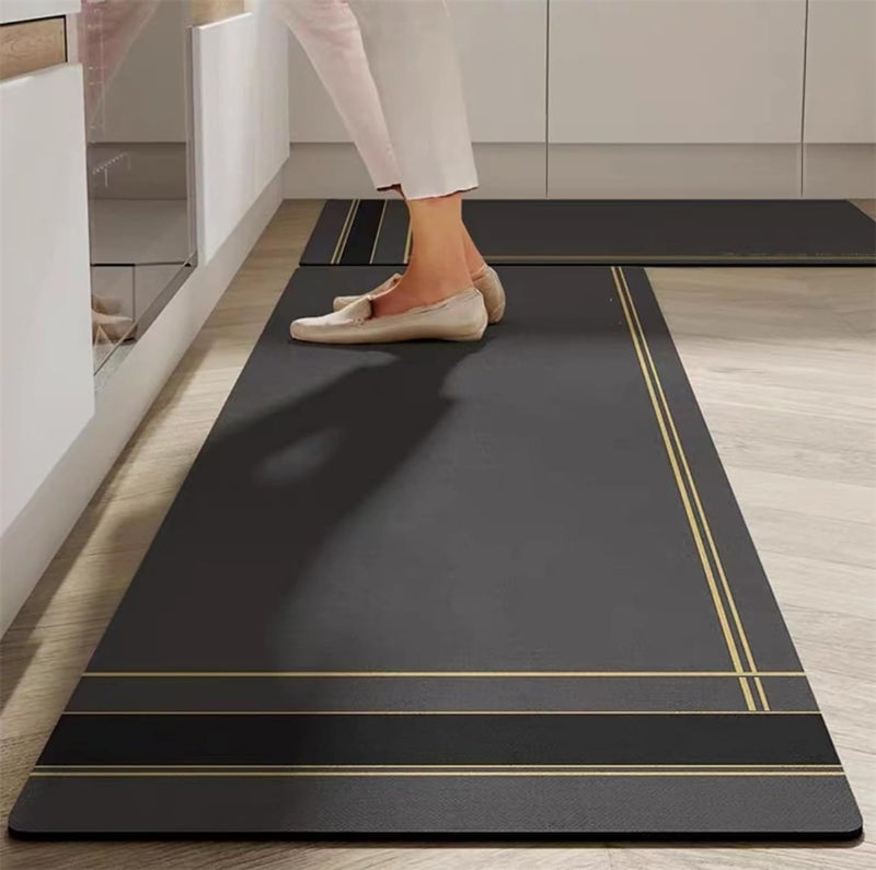 Mattitude 2 Pcs Kitchen Mats, Waterproof Memory Foam Kitchen Rugs, Standing Desk Mat Floor Mats, Comfort Runner Rug Carpets for Kitchen Floor, Sink (Black and Yellow) - Image 1
