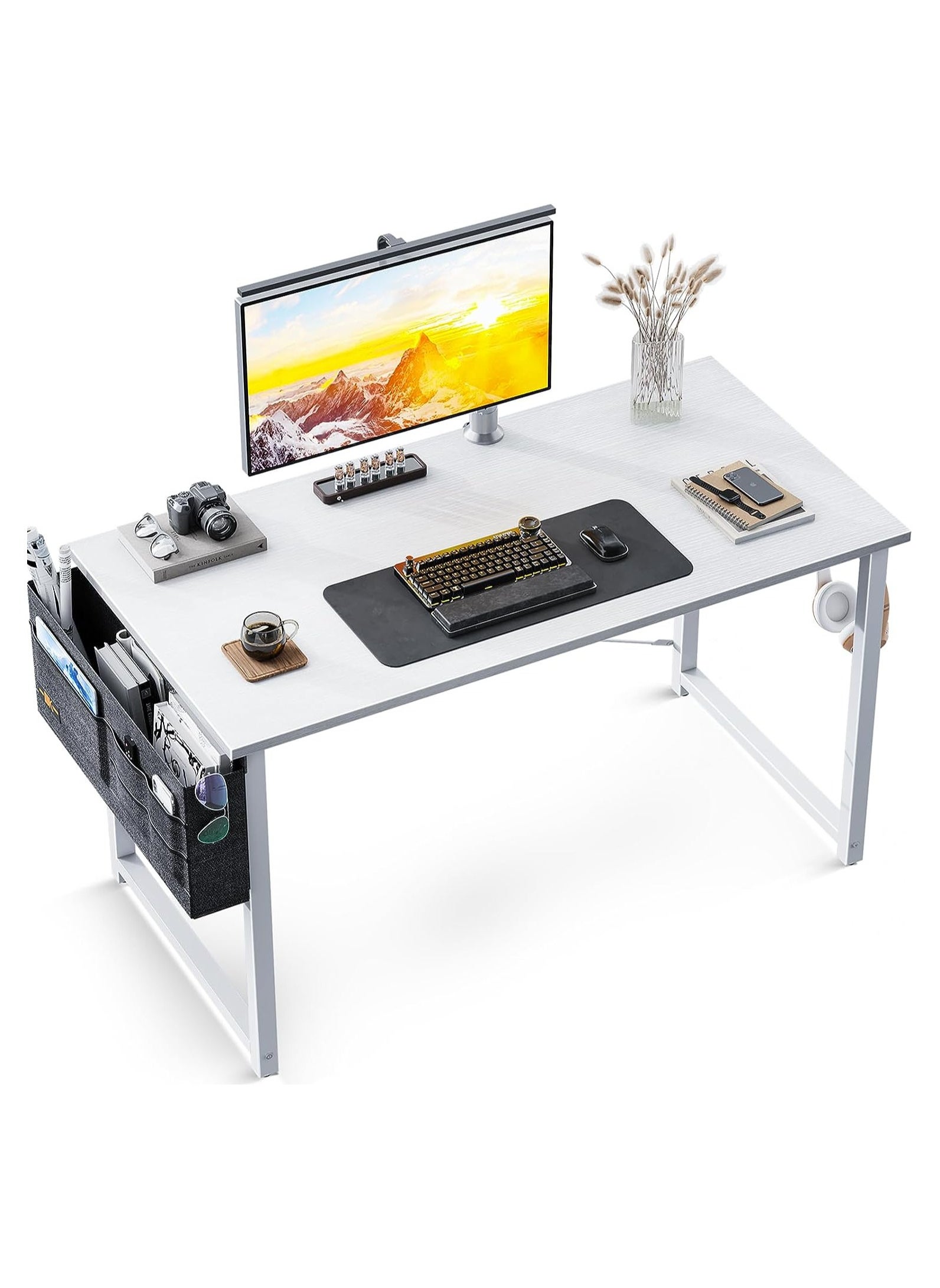 Computer Desk 100cm Home Office Computer Writing Table, Laptop PC Table, Sturdy Home Office Table, Work Writing Desks with Storage Bag and Head phone Hook 