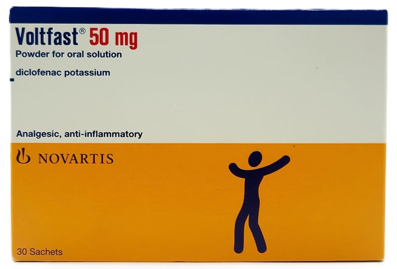 NOVARTIS Voltfast 50mg Oral Solution Powder  (Fast-Acting Relief for Pain & Fever, 30 Sachets) - Image 1