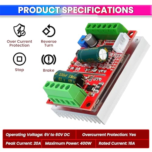 amiciSmart DC 6-60V 400W BLDC Three-Phase Brushless Motor Controller with PWM and Hall Sensor Support - Image 2