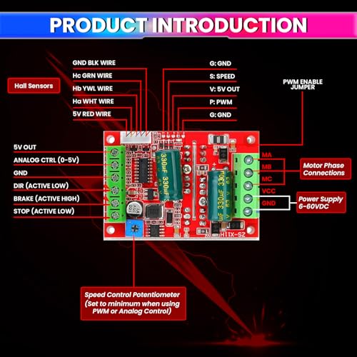 amiciSmart DC 6-60V 400W BLDC Three-Phase Brushless Motor Controller with PWM and Hall Sensor Support - Image 4
