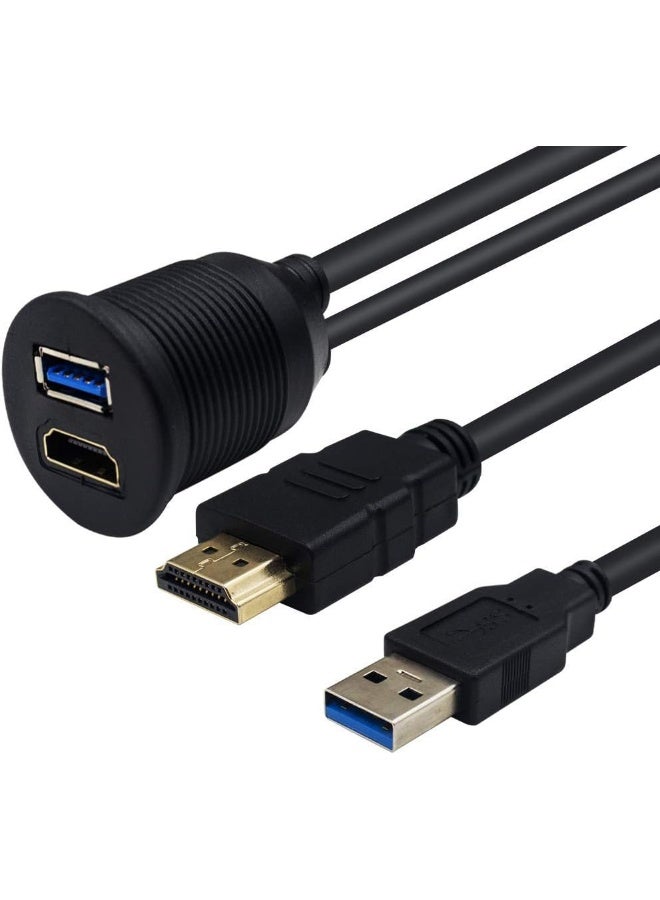 Duttek 2M/6.6ft USB 3.0 & HDMI Male to Female Extension Mount Cable - Image 2