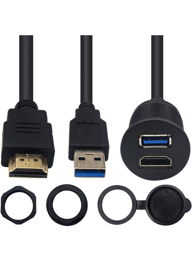 Duttek 2M/6.6ft USB 3.0 & HDMI Male to Female Extension Mount Cable - Image 3