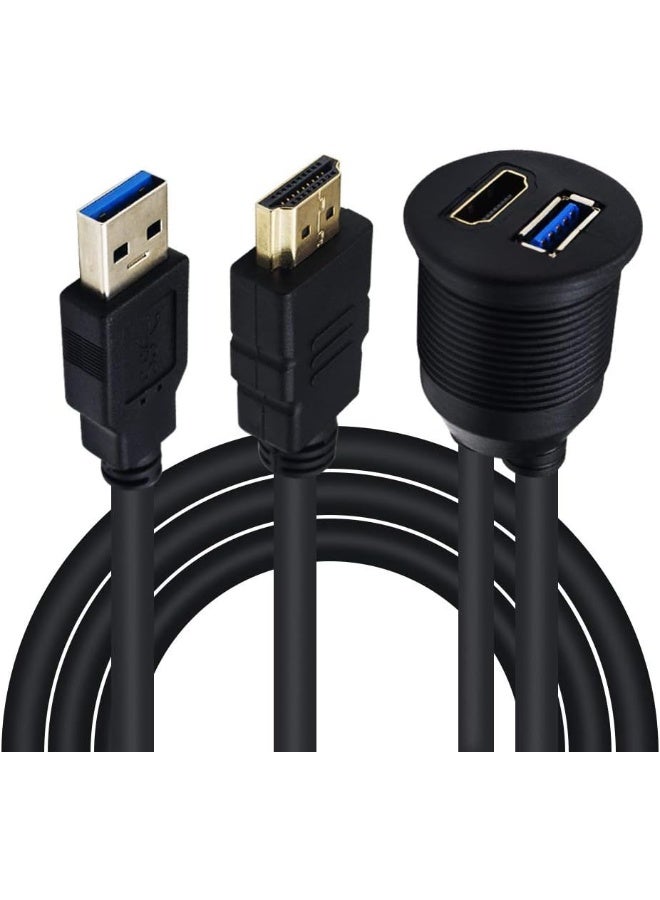 Duttek 2M/6.6ft USB 3.0 & HDMI Male to Female Extension Mount Cable - Image 1