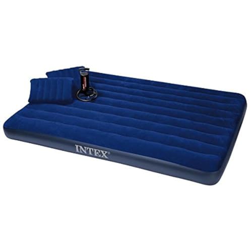 Intex Polyvinyl Chloride (PVC) Classic Downy Airbed Set with 2 Pillows and Double Quick Hand Pump, Queen - Multicolor - Image 1