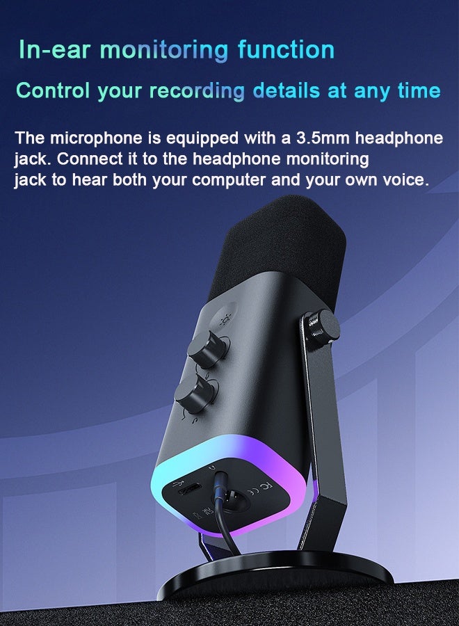 Bolivia's Microphone,Dynamic Microphone for Podcast Recording, PC Computer Gaming Streaming Mic with RGB Light, Mute Button, Headphones Jack, Desktop Stand, Vocal Mic for Singing YouTube - Image 5