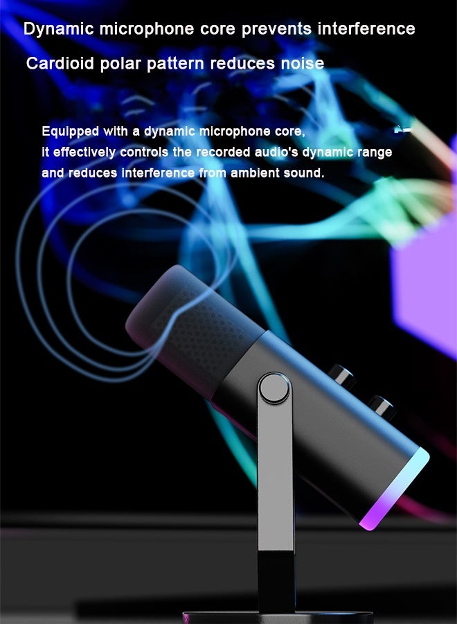 Bolivia's Microphone,Dynamic Microphone for Podcast Recording, PC Computer Gaming Streaming Mic with RGB Light, Mute Button, Headphones Jack, Desktop Stand, Vocal Mic for Singing YouTube - Image 4