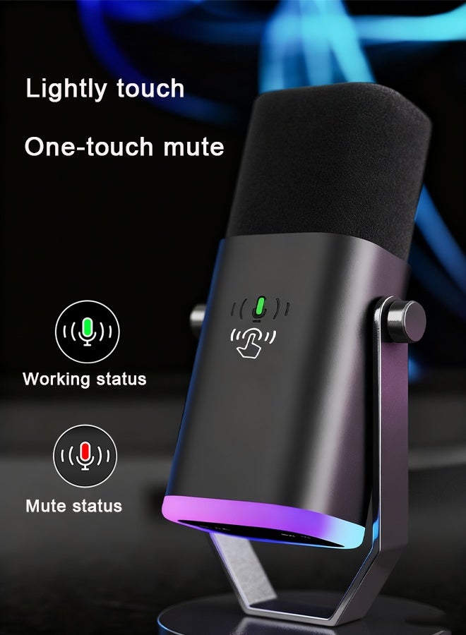 Bolivia's Microphone,Dynamic Microphone for Podcast Recording, PC Computer Gaming Streaming Mic with RGB Light, Mute Button, Headphones Jack, Desktop Stand, Vocal Mic for Singing YouTube - Image 3