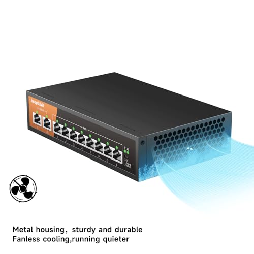 keepLiNK 8 Port Gigabit PoE Switch with 2 Gigabit Uplink, 135W Built-in Power Supply, 802.3AF/at Compliant, Desktop or Wall Mount, Ethernet Network Switch Unmanaged - Image 5