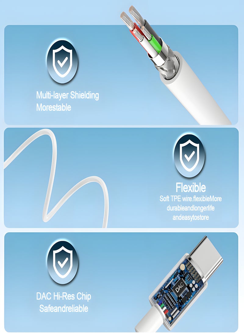 سماعات أذن سلكية USB-C مع ميكروفون وصوت ستيريو - سماعات رأس من النوع C متوافقة مع Samsung S25/S24 Ultra و A55 و iPhone 15/16/17 و Huawei وغيرها من أجهزة USB-C - صوت ستيريو جهير عميق, اتصال مباشر، لا حاجة إلى بلوتوث - Image 5