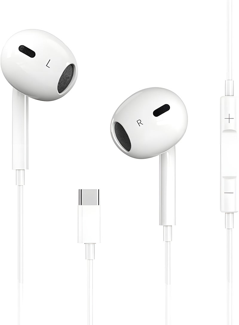 سماعات أذن سلكية USB-C مع ميكروفون وصوت ستيريو - سماعات رأس من النوع C متوافقة مع Samsung S25/S24 Ultra و A55 و iPhone 15/16/17 و Huawei وغيرها من أجهزة USB-C - صوت ستيريو جهير عميق, اتصال مباشر، لا حاجة إلى بلوتوث - Image 1