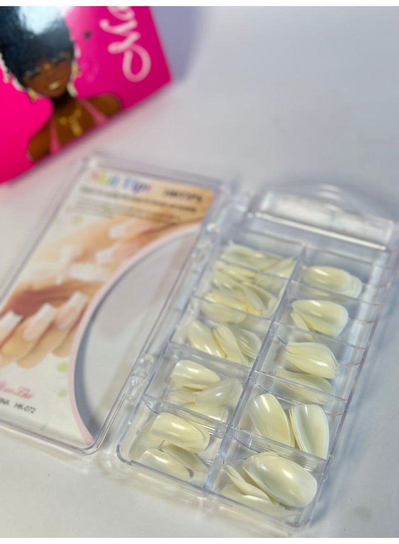 أطراف أظافر بيضاء، 100 قطعة، 10 مقاسات، أطراف أظافر، أطراف تغطية كاملة بيضاء بيضاوية، مجموعة أظافر لاصقة لتمديد الأظافر وفن الأظافر بنفسك في استوديو الأظافر - Image 1