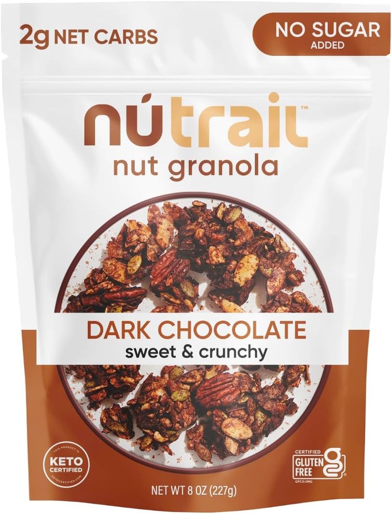 NuTrail Nut Granola Cereal with Dark Chocolate - No Sugar Added, Keto, Low Carb, Gluten Free, 8 oz - Image 1