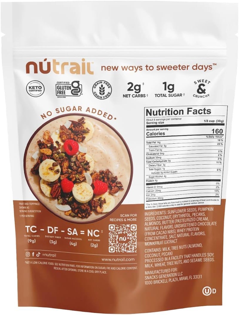 NuTrail Nut Granola Cereal with Dark Chocolate - No Sugar Added, Keto, Low Carb, Gluten Free, 8 oz - Image 2