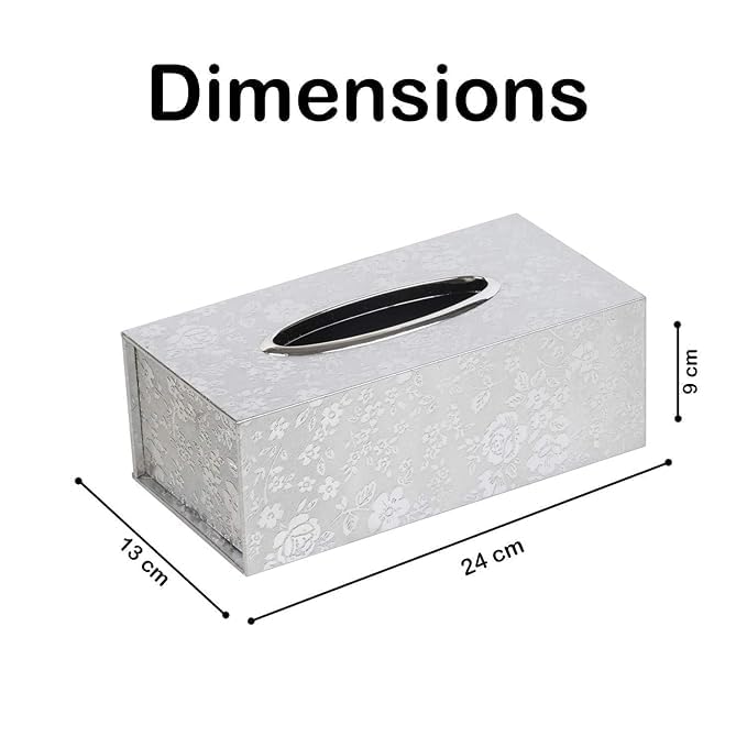 CLICKSWIFT غطاء صندوق مناديل مزخرف من كليك سويفت، نمط زهور، صندوق مناديل جذاب لحفظ المناديل الورقية، تخزين مناديل ورقية للمنزل والسيارة 1 قطعة (فضي) - Image 3