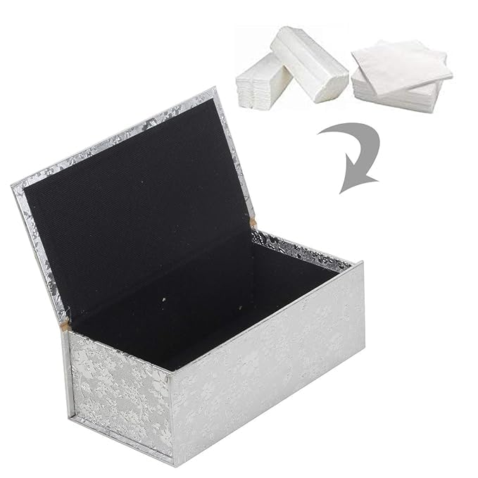 CLICKSWIFT غطاء صندوق مناديل مزخرف من كليك سويفت، نمط زهور، صندوق مناديل جذاب لحفظ المناديل الورقية، تخزين مناديل ورقية للمنزل والسيارة 1 قطعة (فضي) - Image 2